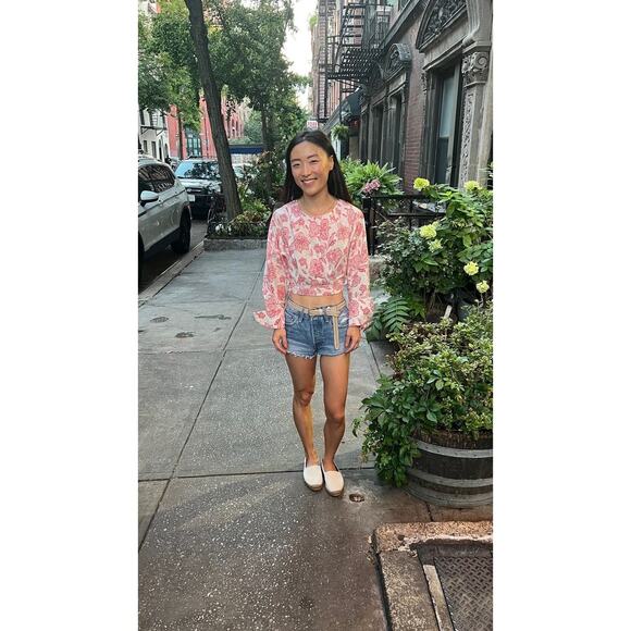 SAUNDERS COLLECTIVE Red Floral Long Sleeve Button Front Tie Waist Fredrique Top - Picture 11 of 11